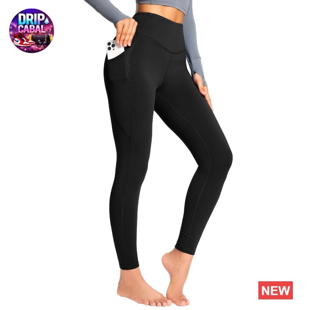 Fleece Lined Leggings with Pockets High Waisted Thermal Yoga Pants Warm Winter